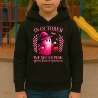 Breast Cancer Halloween Ghost Wear Pink In October Kids Hoodie thumb 3