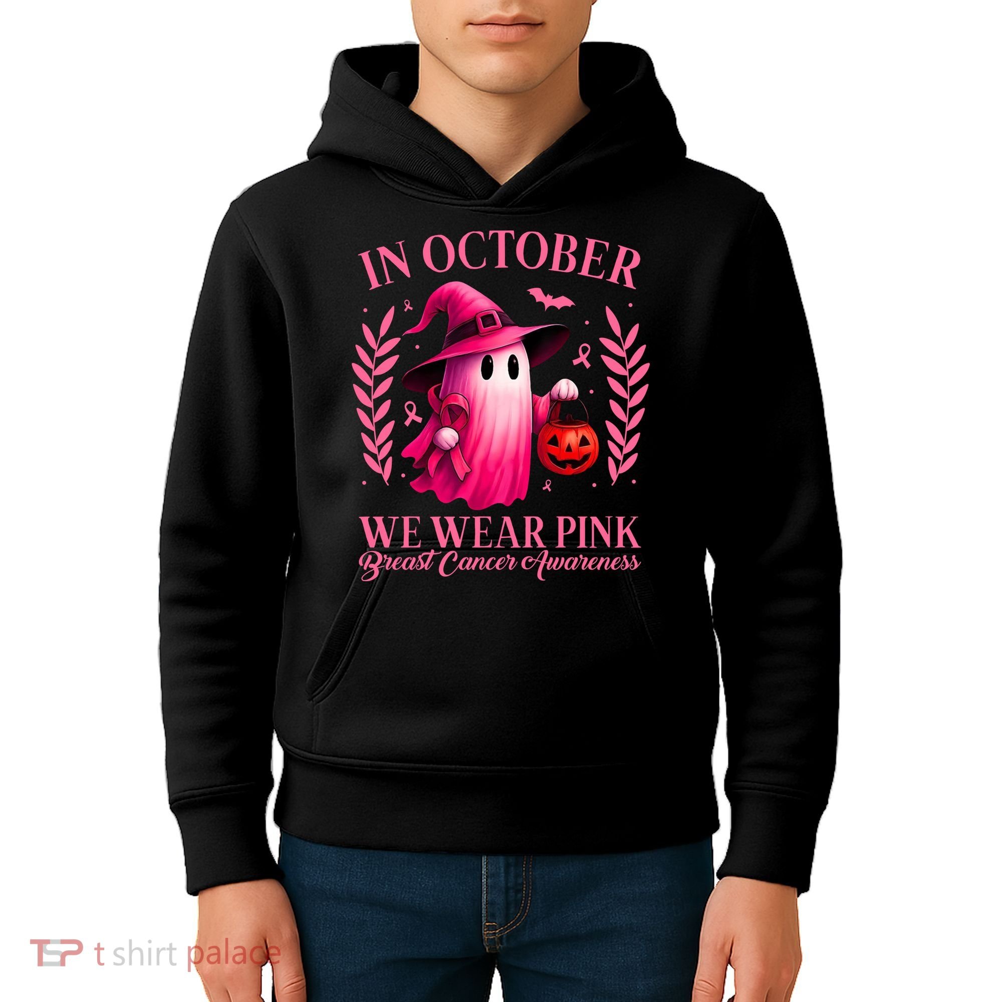 Breast Cancer Halloween Ghost Wear Pink In October Kids Hoodie