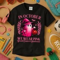Breast Cancer Halloween Ghost Wear Pink In October Kids T-Shirt thumb 3