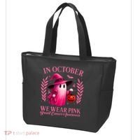Breast Cancer Halloween Ghost Wear Pink In October Tote Bag thumb 3