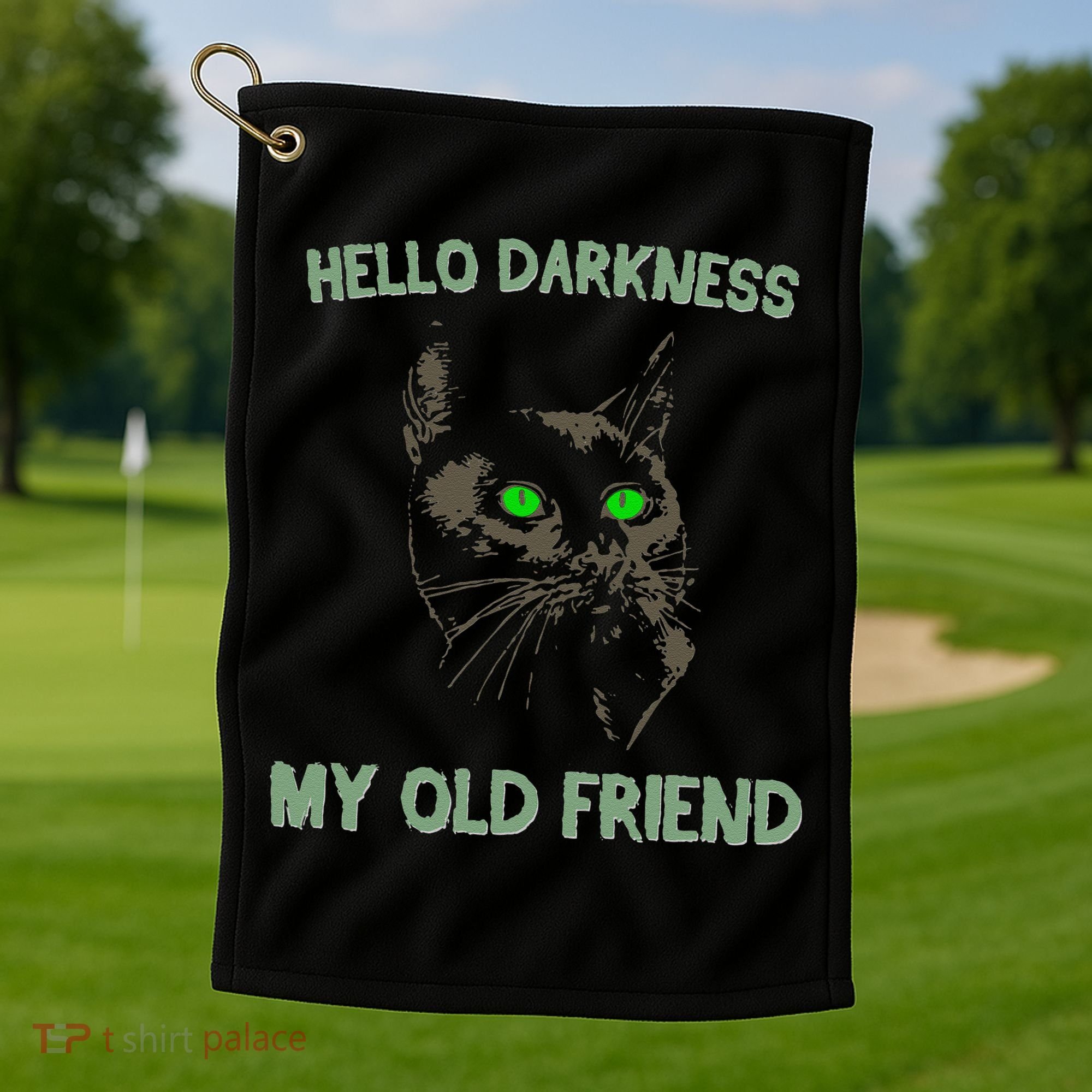 Black Cat Hello Darkness My Old Friend Golf Towel