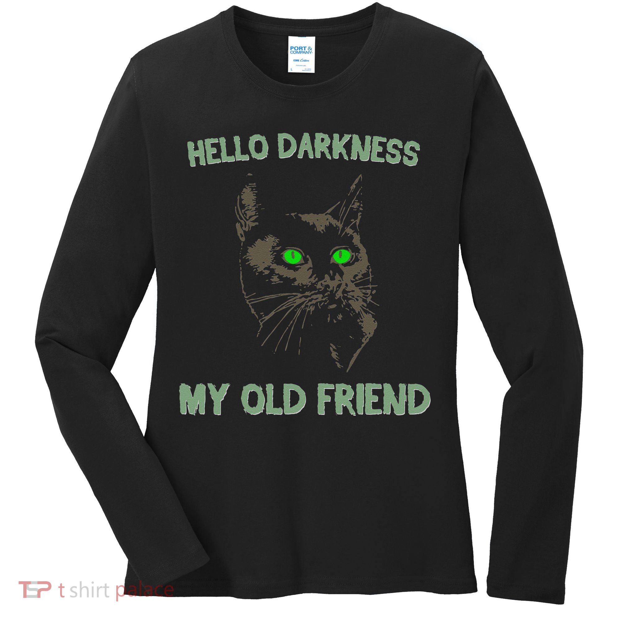 Black Cat Hello Darkness My Old Friend Women's Long Sleeve Shirt