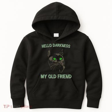 Black Cat Hello Darkness My Old Friend Kids Hoodie