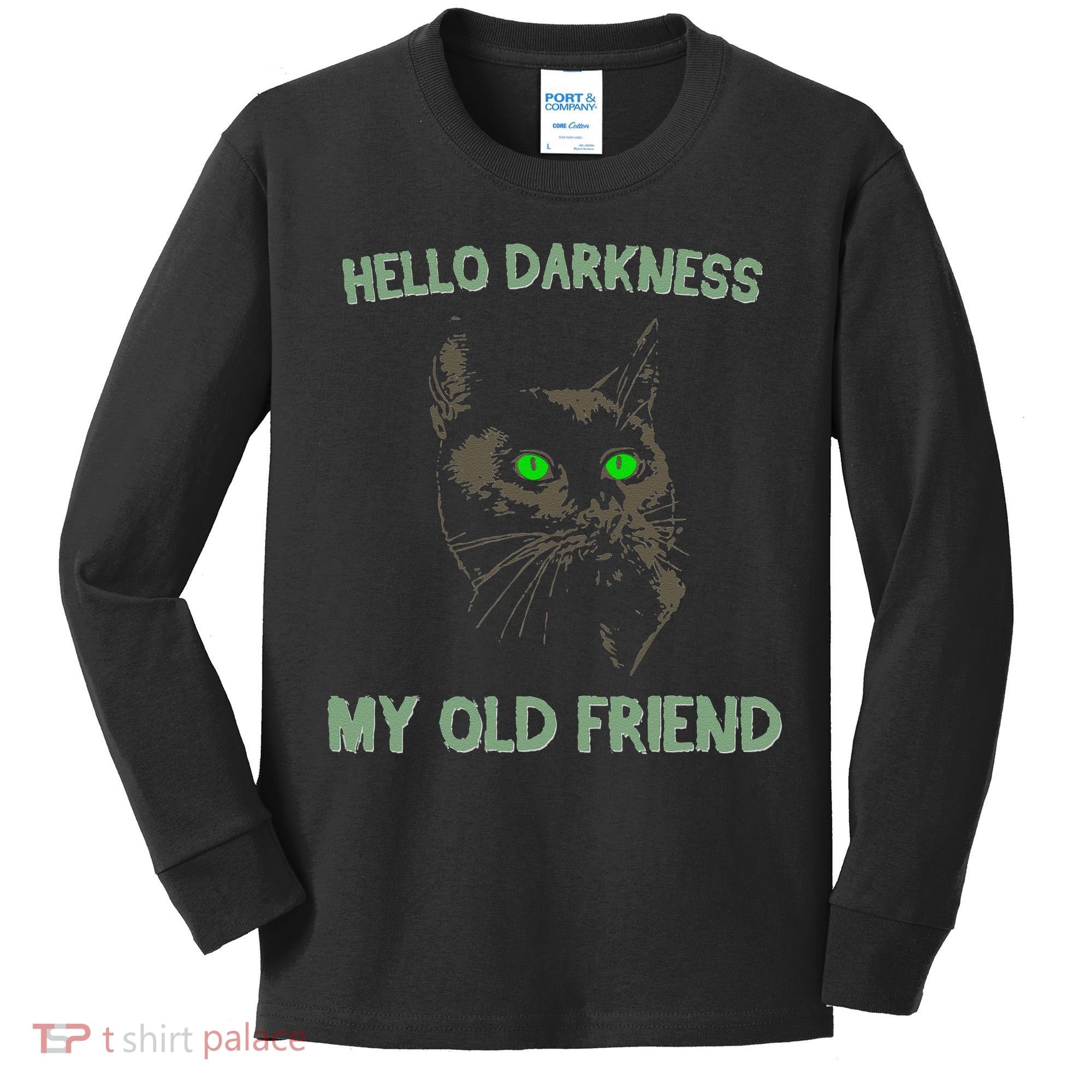 Black Cat Hello Darkness My Old Friend Kids Long Sleeve Shirt