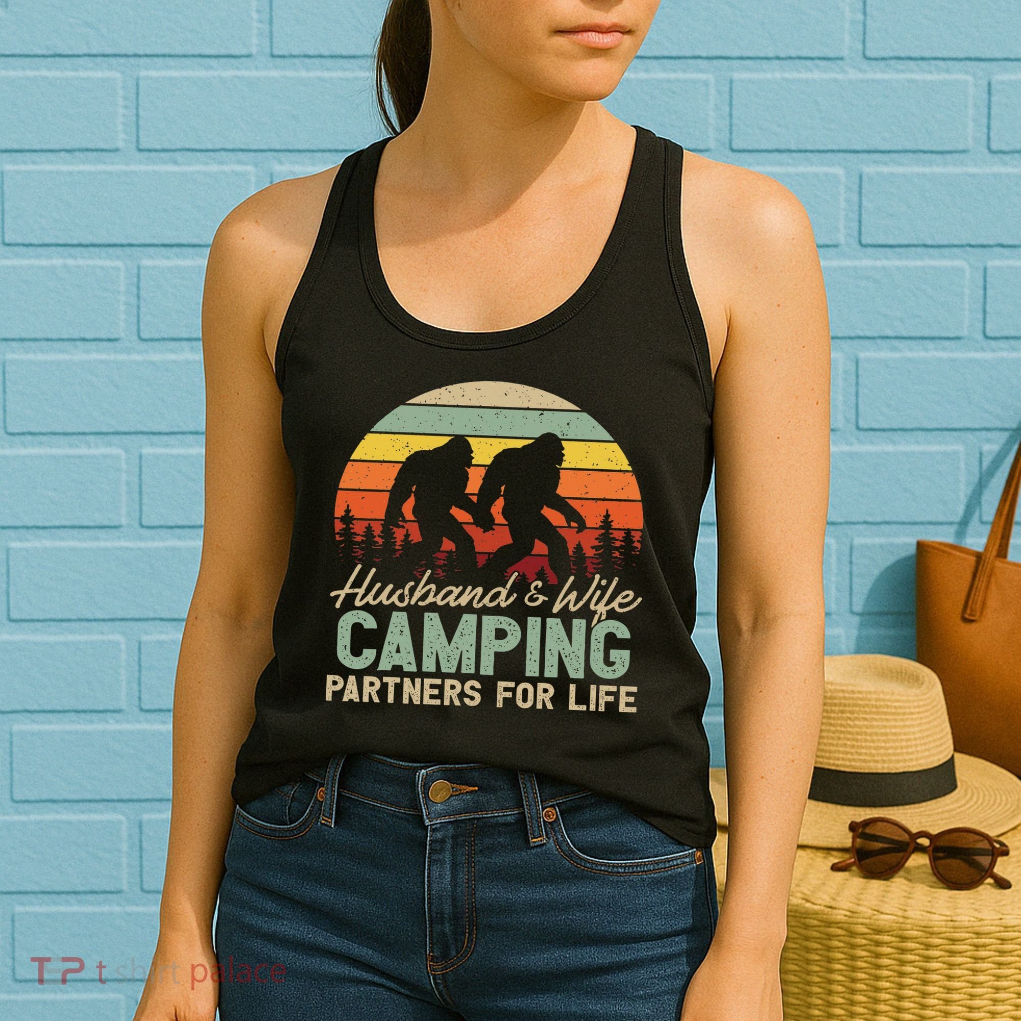 Bigfoot Camping Husband And Wife Partners For Life Gift Women's Tank Top