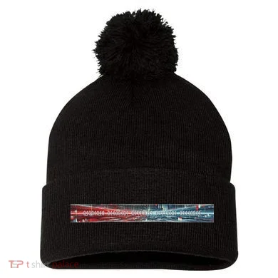 Binary Code Hidden Message Pom Pom 12in Knit Beanie