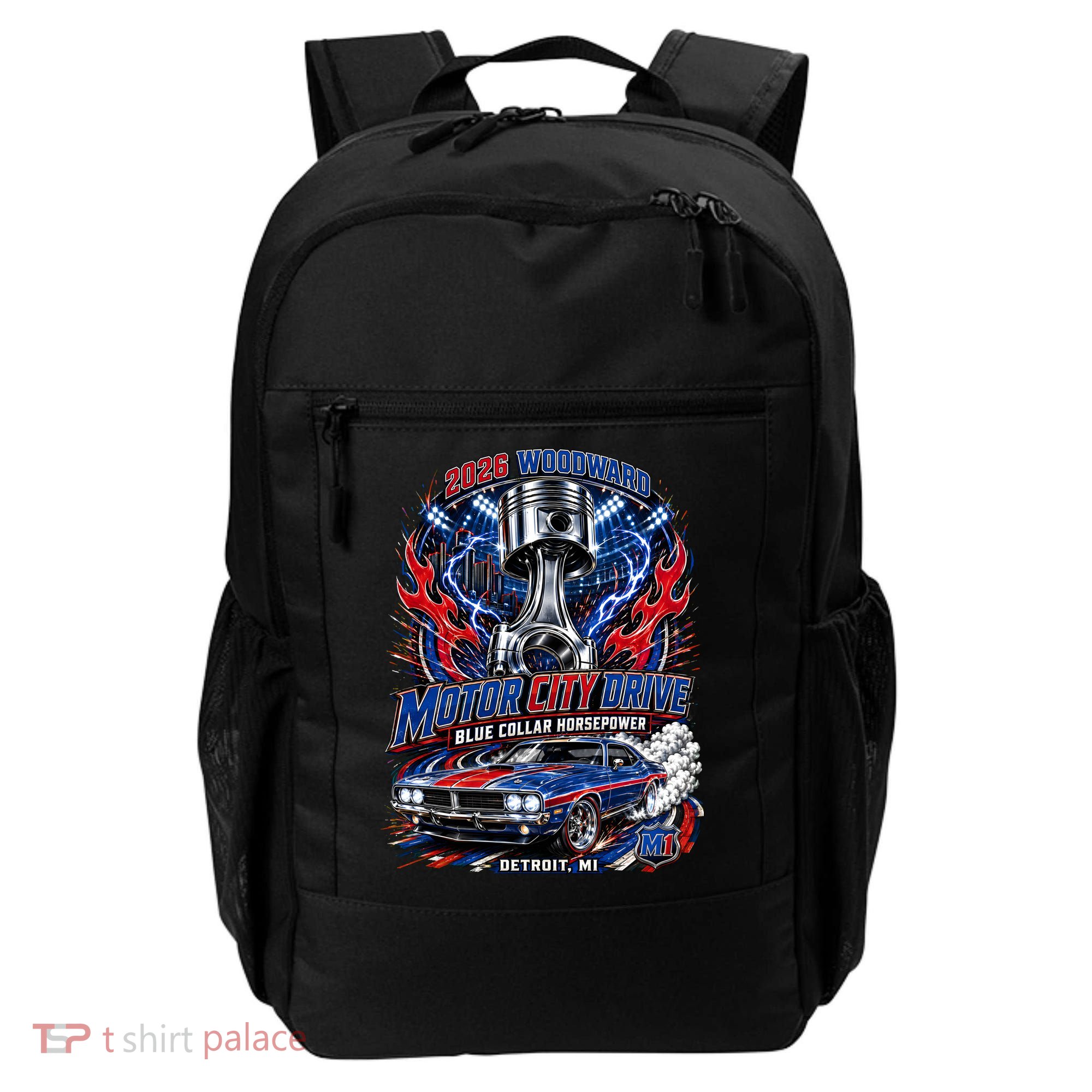 Blue Collar Horsepower M1 Car Cruise Motor City Drive Woodward Ave Backpack
