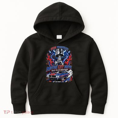 Blue Collar Horsepower M1 Car Cruise Motor City Drive Woodward Ave Kids Hoodie