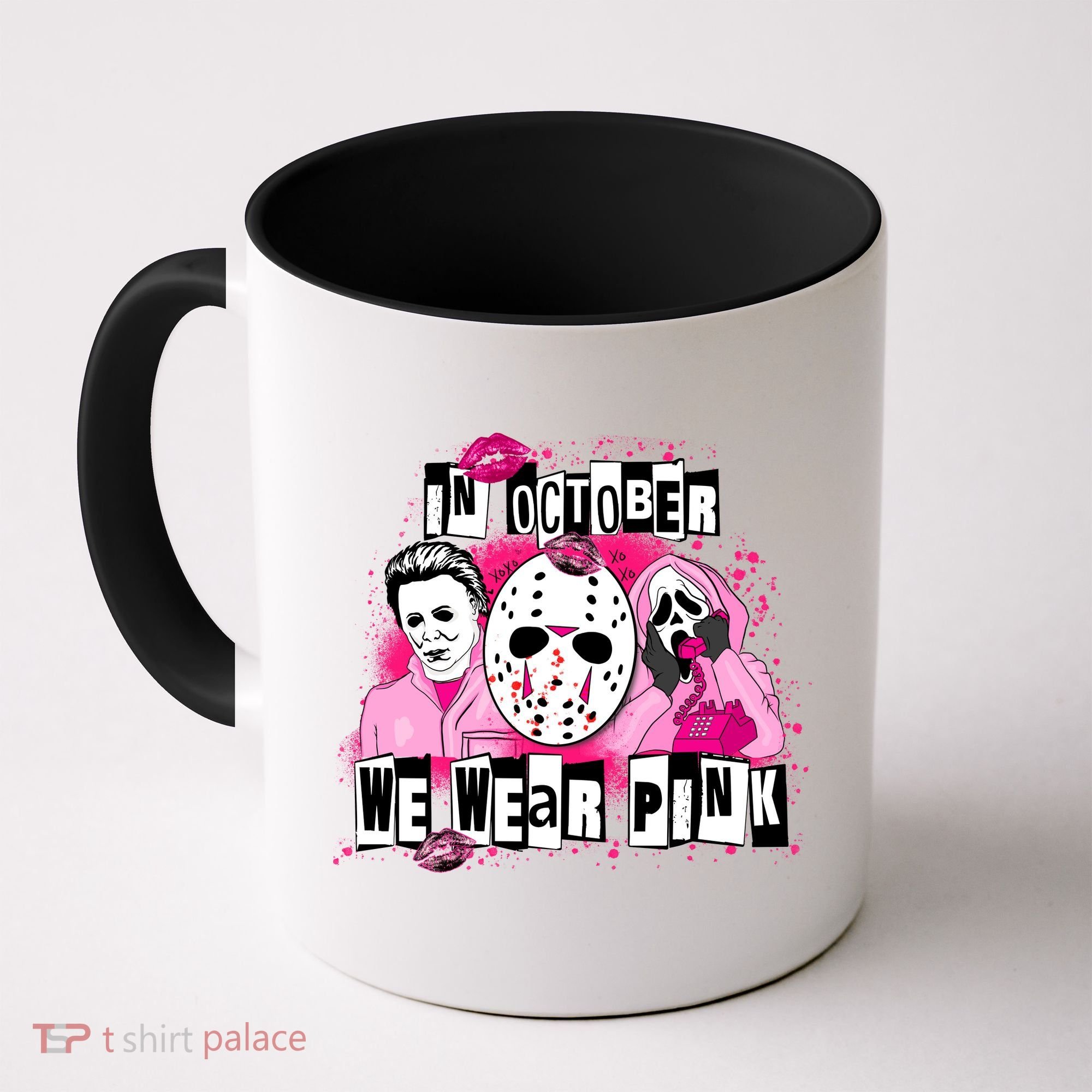Breast Cancer Horror Movie Characters Halloween Coffee Mug