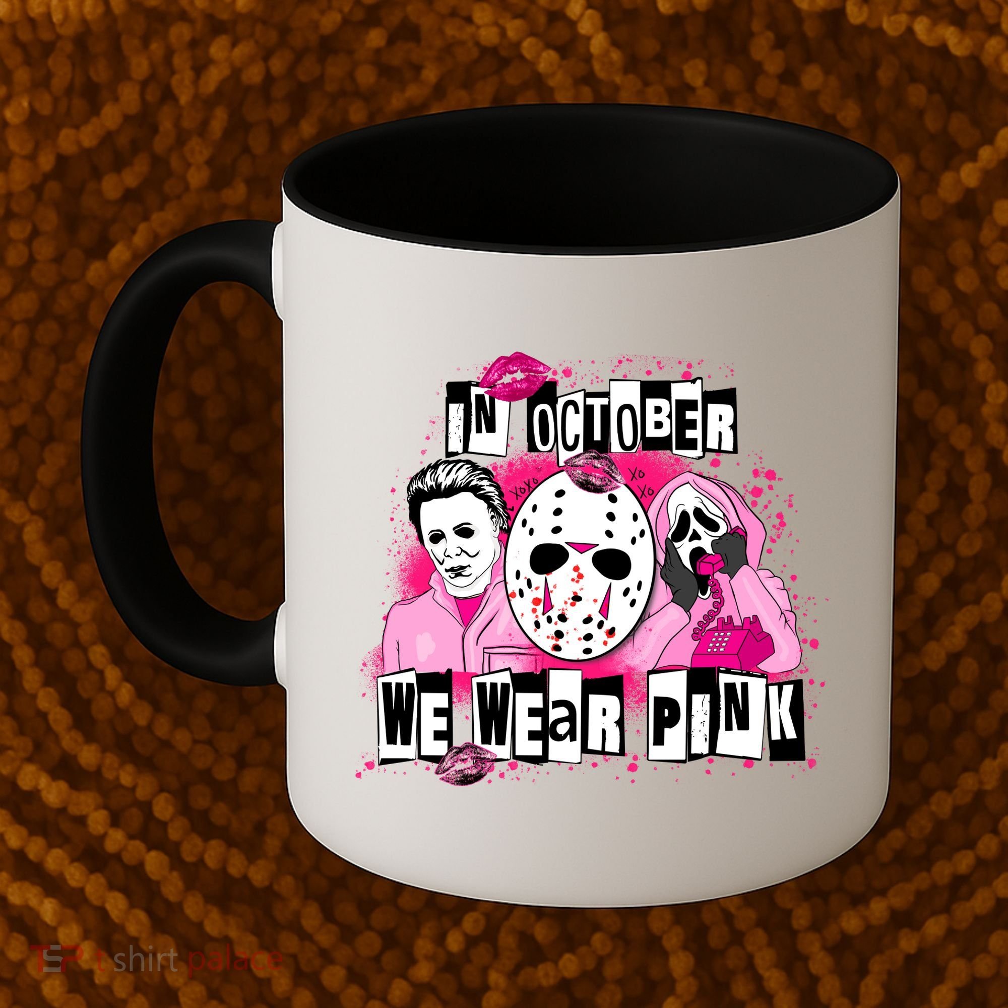 Breast Cancer Horror Movie Characters Halloween Coffee Mug
