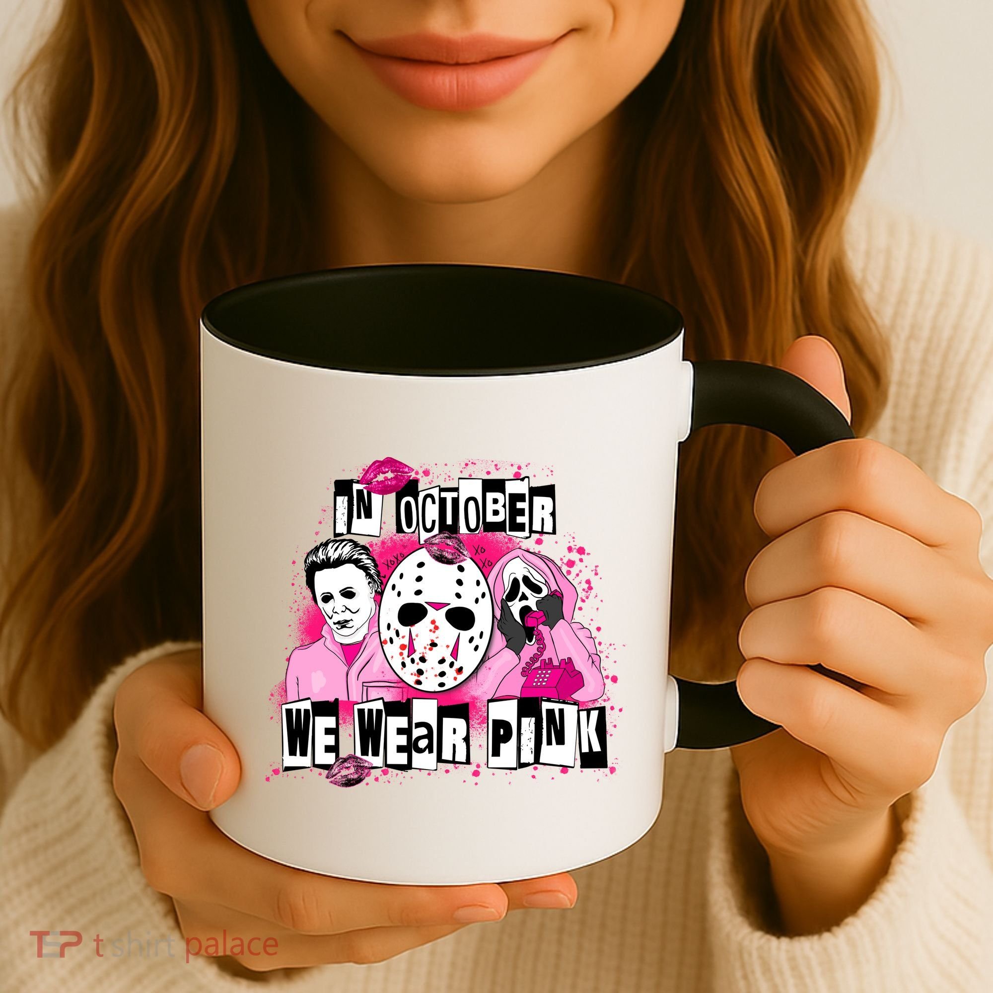 Breast Cancer Horror Movie Characters Halloween Coffee Mug