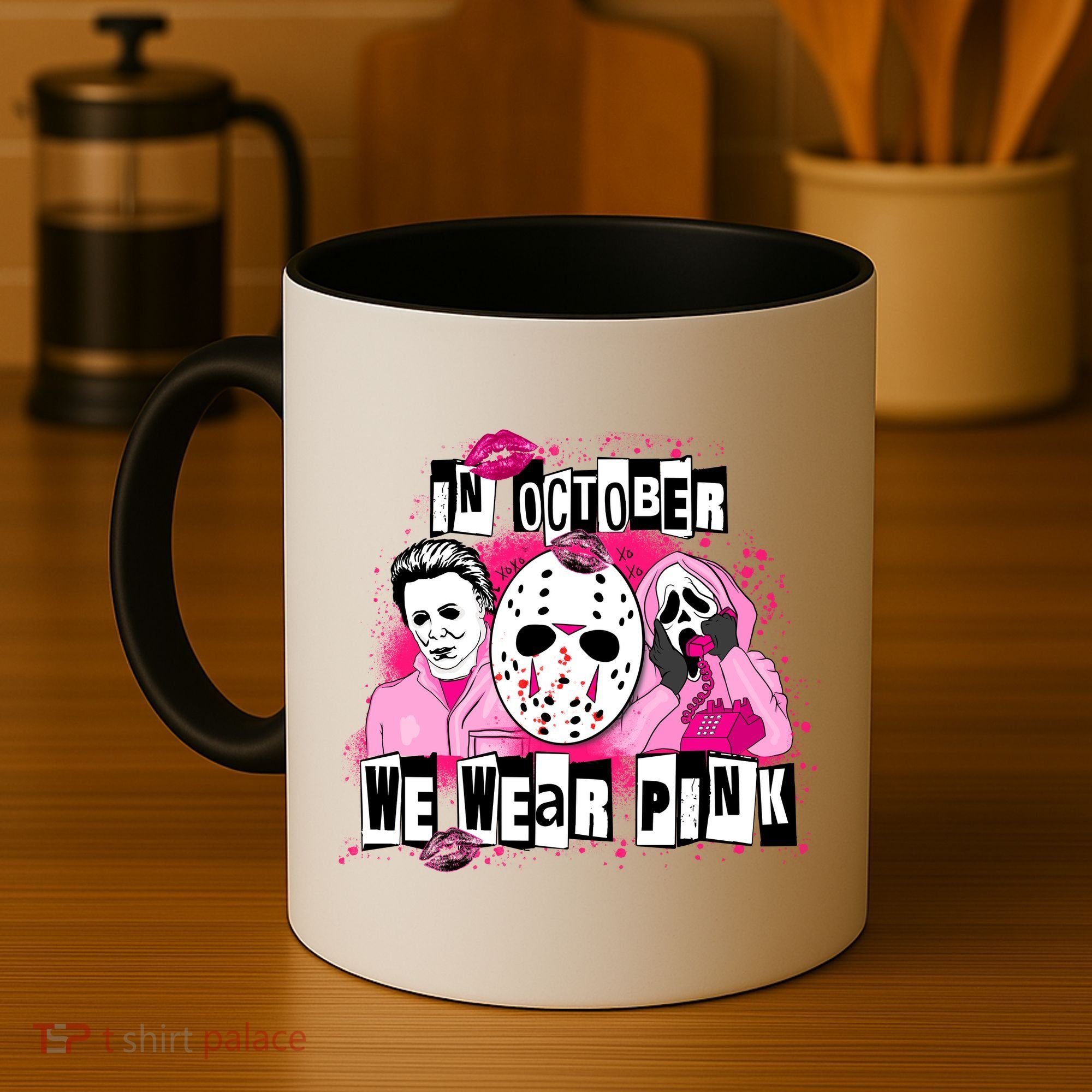 Breast Cancer Horror Movie Characters Halloween Coffee Mug