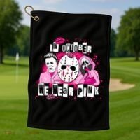 Breast Cancer Horror Movie Characters Halloween Golf Towel thumb 1