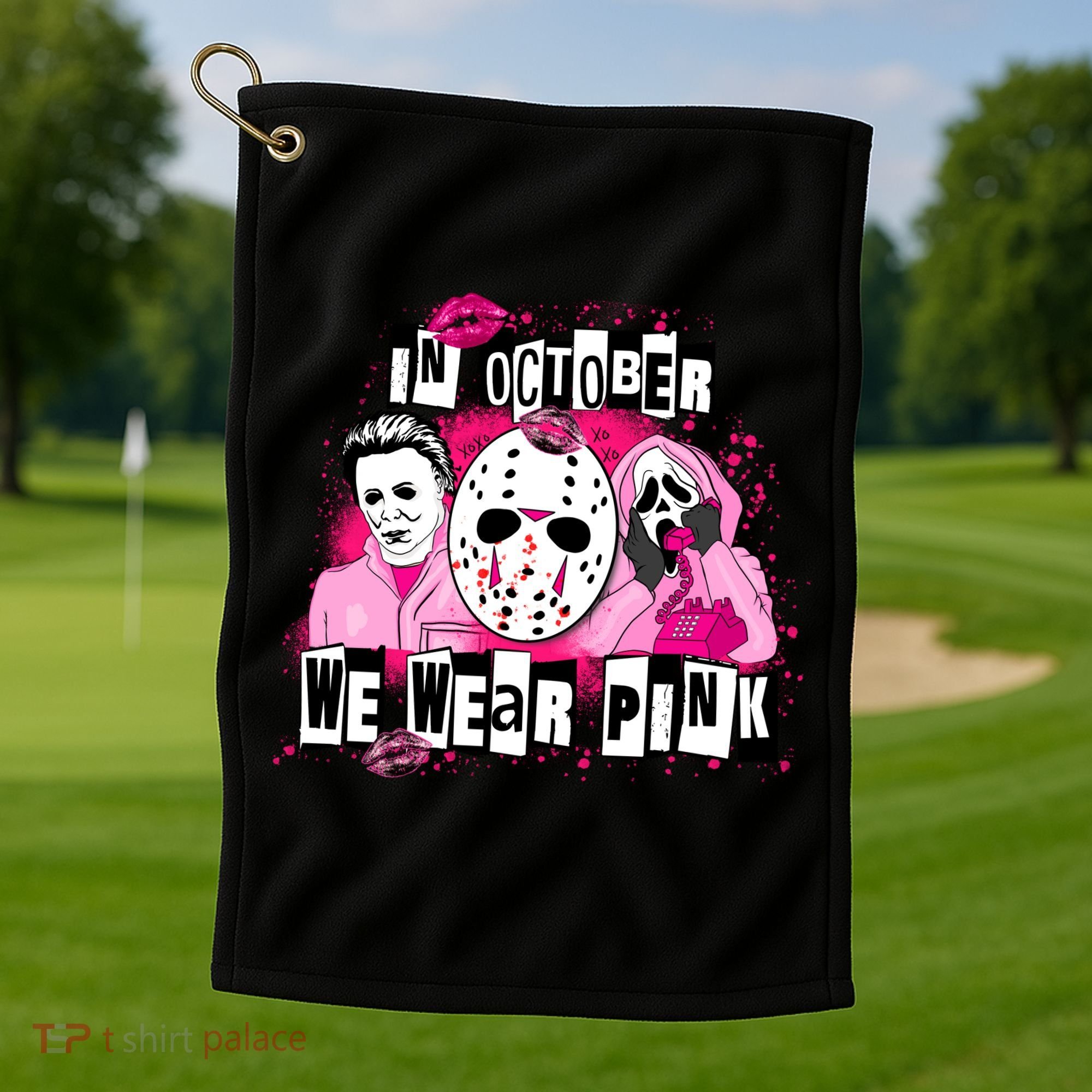 Breast Cancer Horror Movie Characters Halloween Golf Towel
