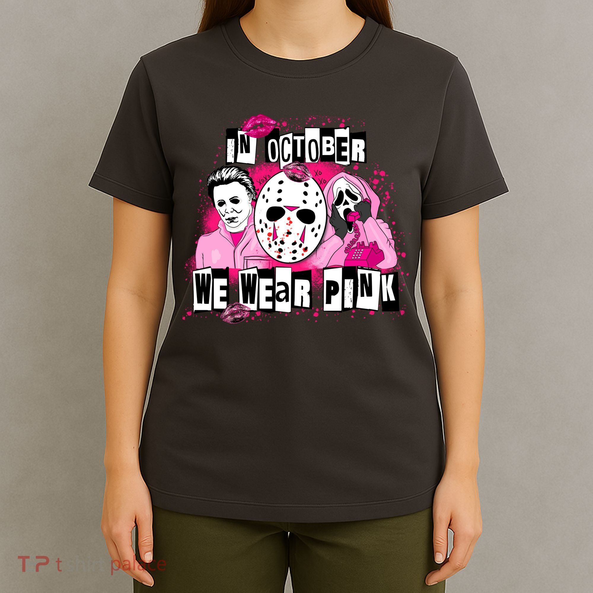 Breast Cancer Horror Movie Characters Halloween T-Shirt