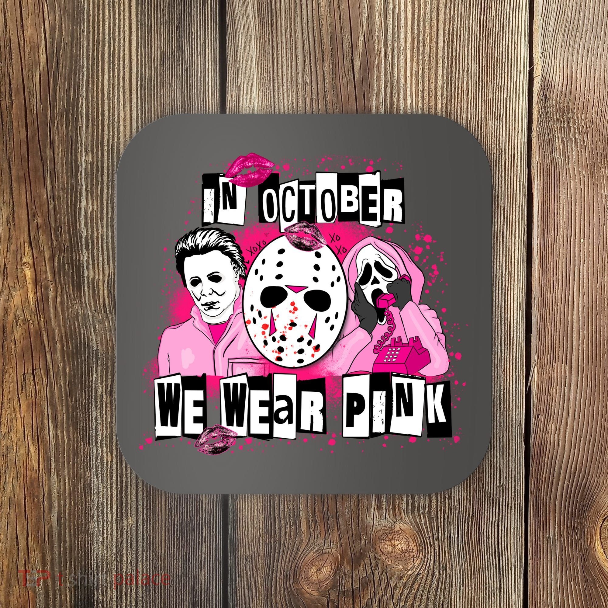 Breast Cancer Horror Movie Characters Halloween Coaster