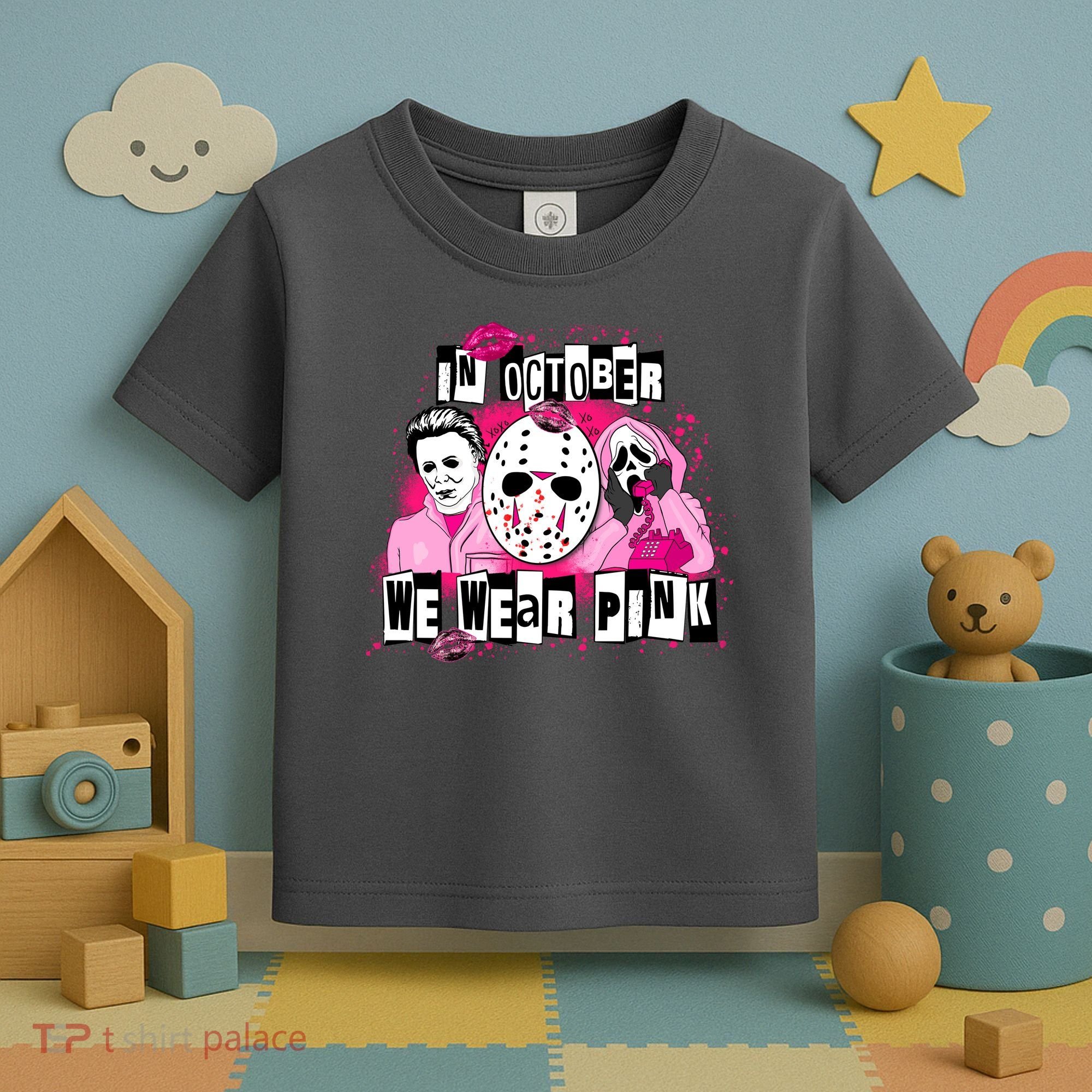 Breast Cancer Horror Movie Characters Halloween Toddler T-Shirt