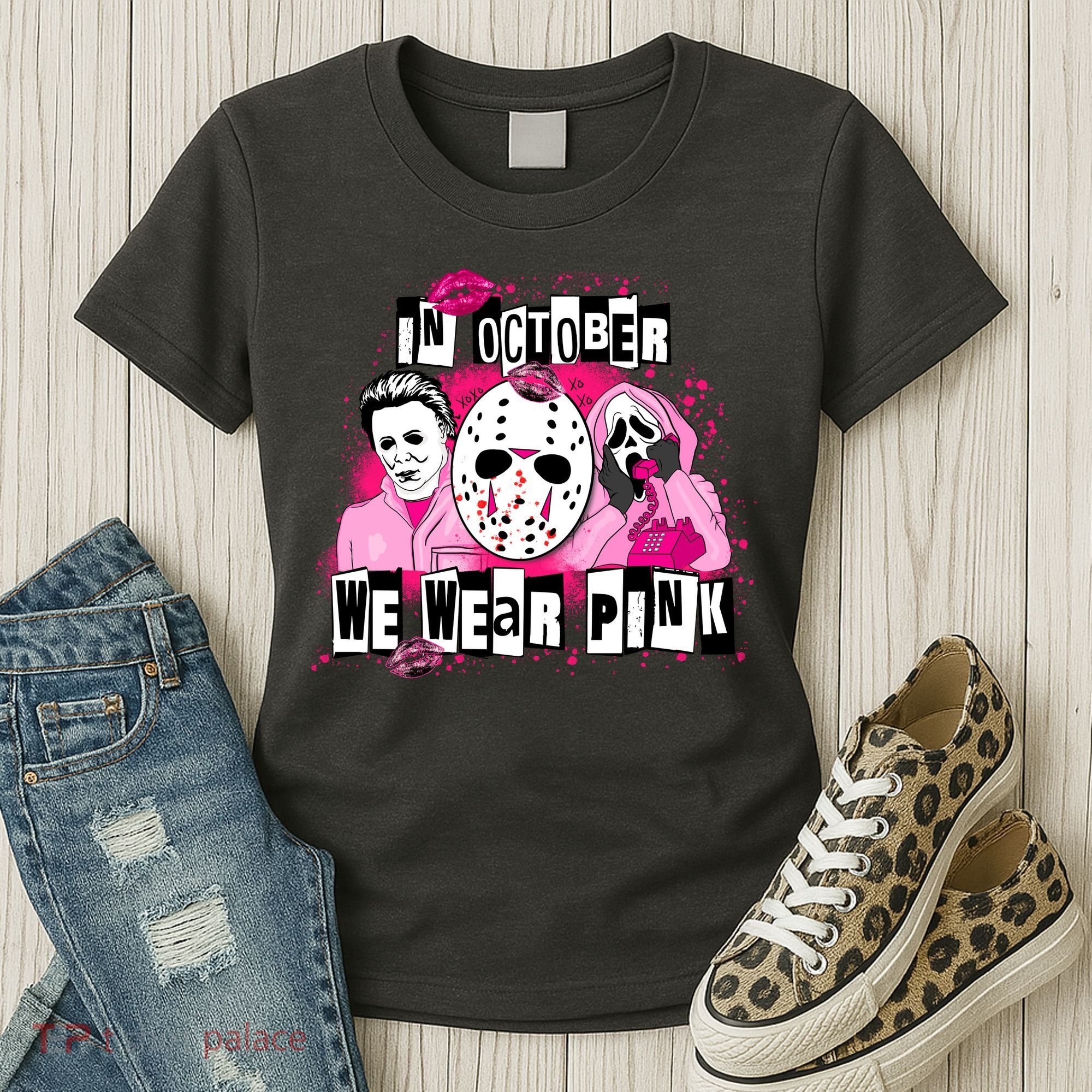 Breast Cancer Horror Movie Characters Halloween Women's T-Shirt