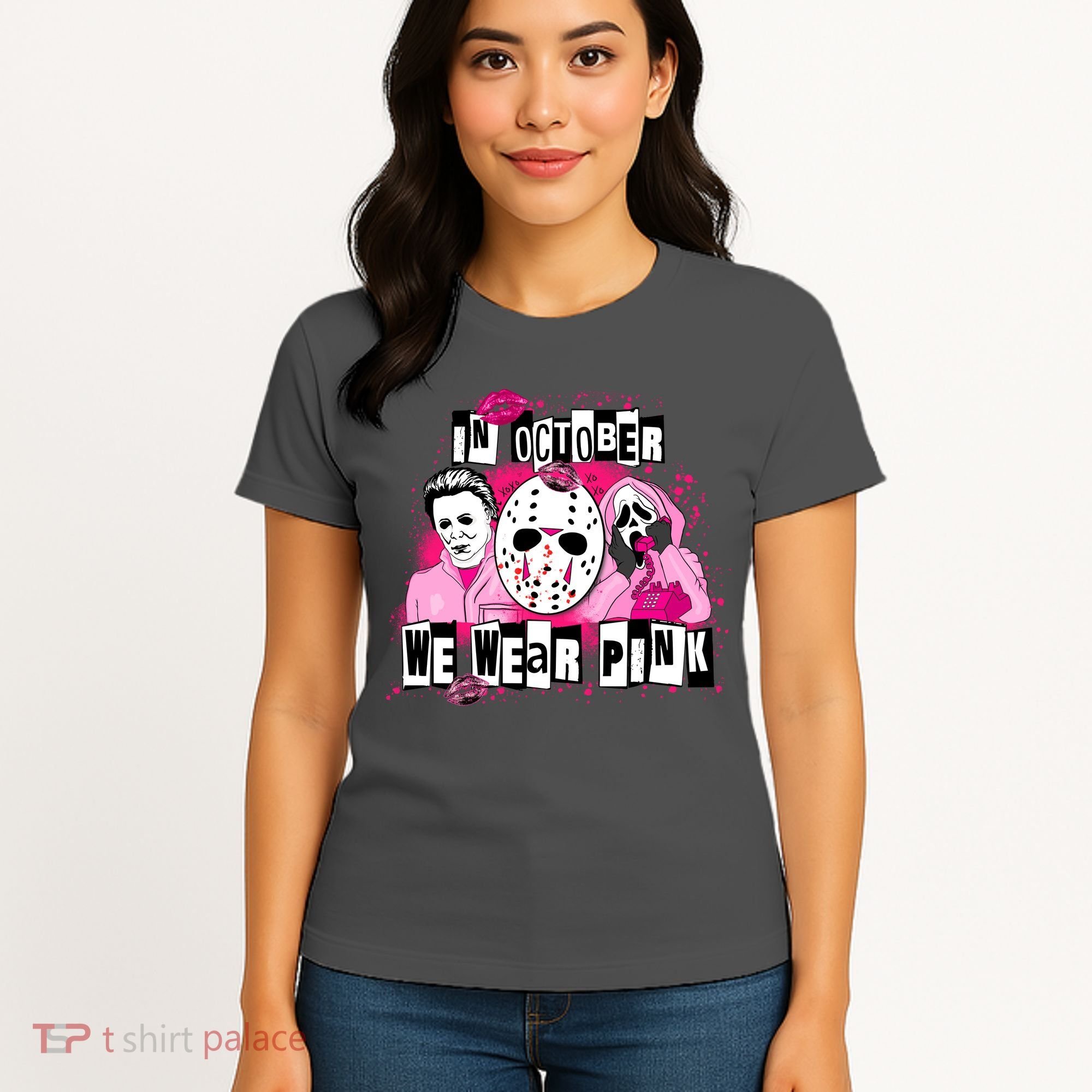Breast Cancer Horror Movie Characters Halloween Women's T-Shirt