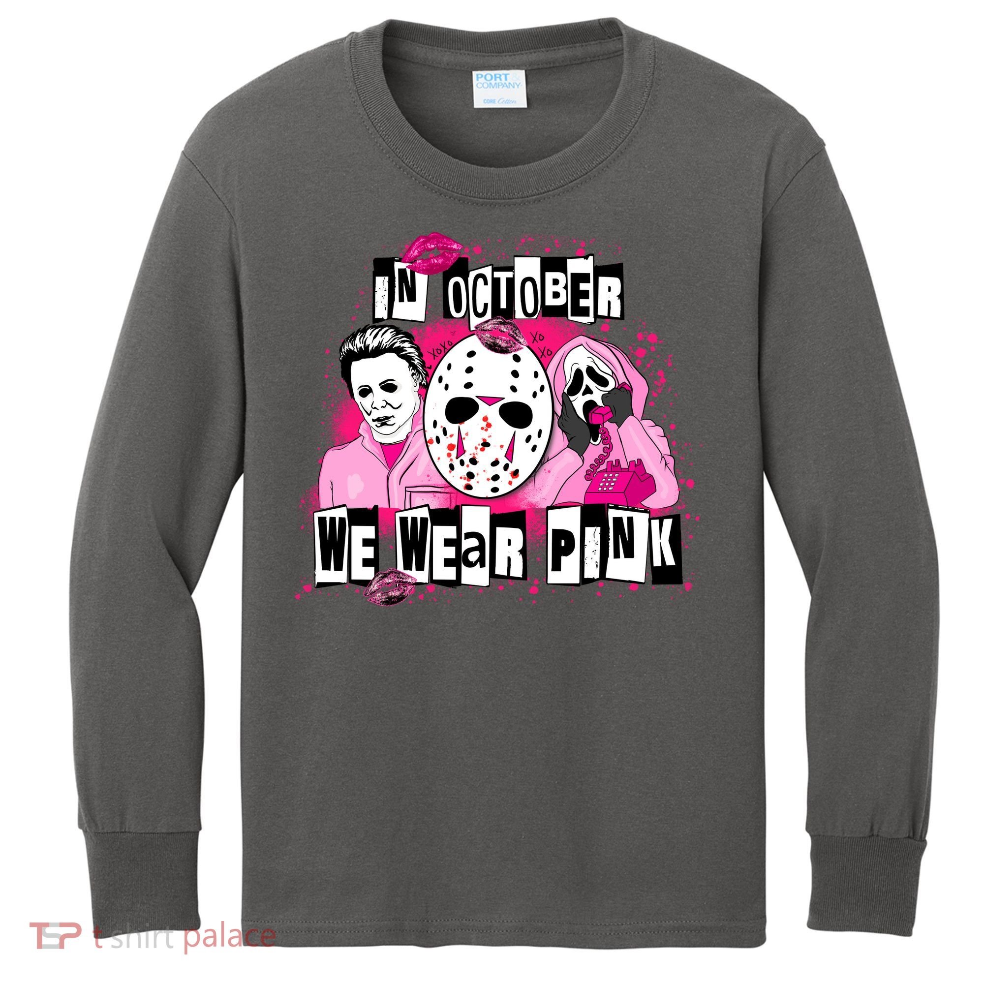 Breast Cancer Horror Movie Characters Halloween Kids Long Sleeve Shirt