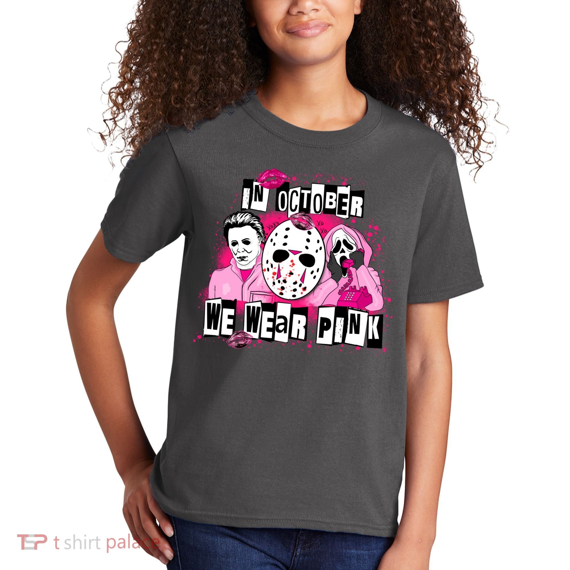 Breast Cancer Horror Movie Characters Halloween Kids T-Shirt