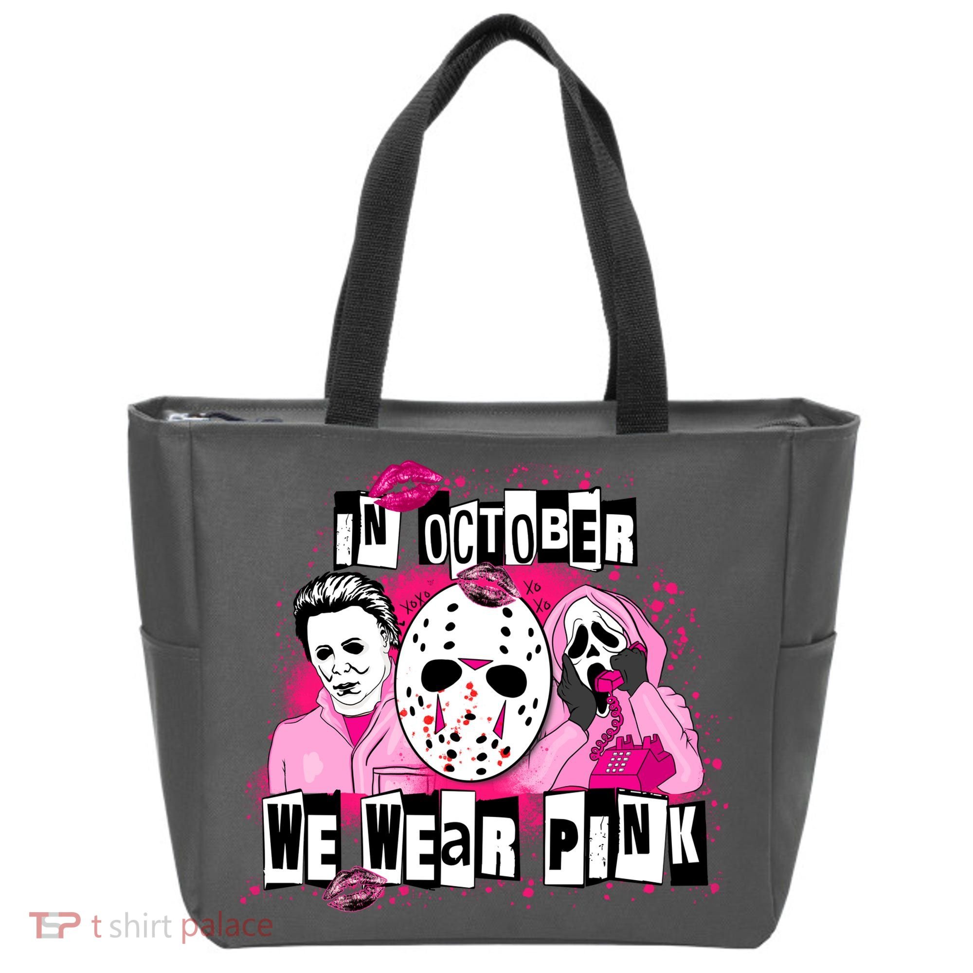 Breast Cancer Horror Movie Characters Halloween Tote Bag