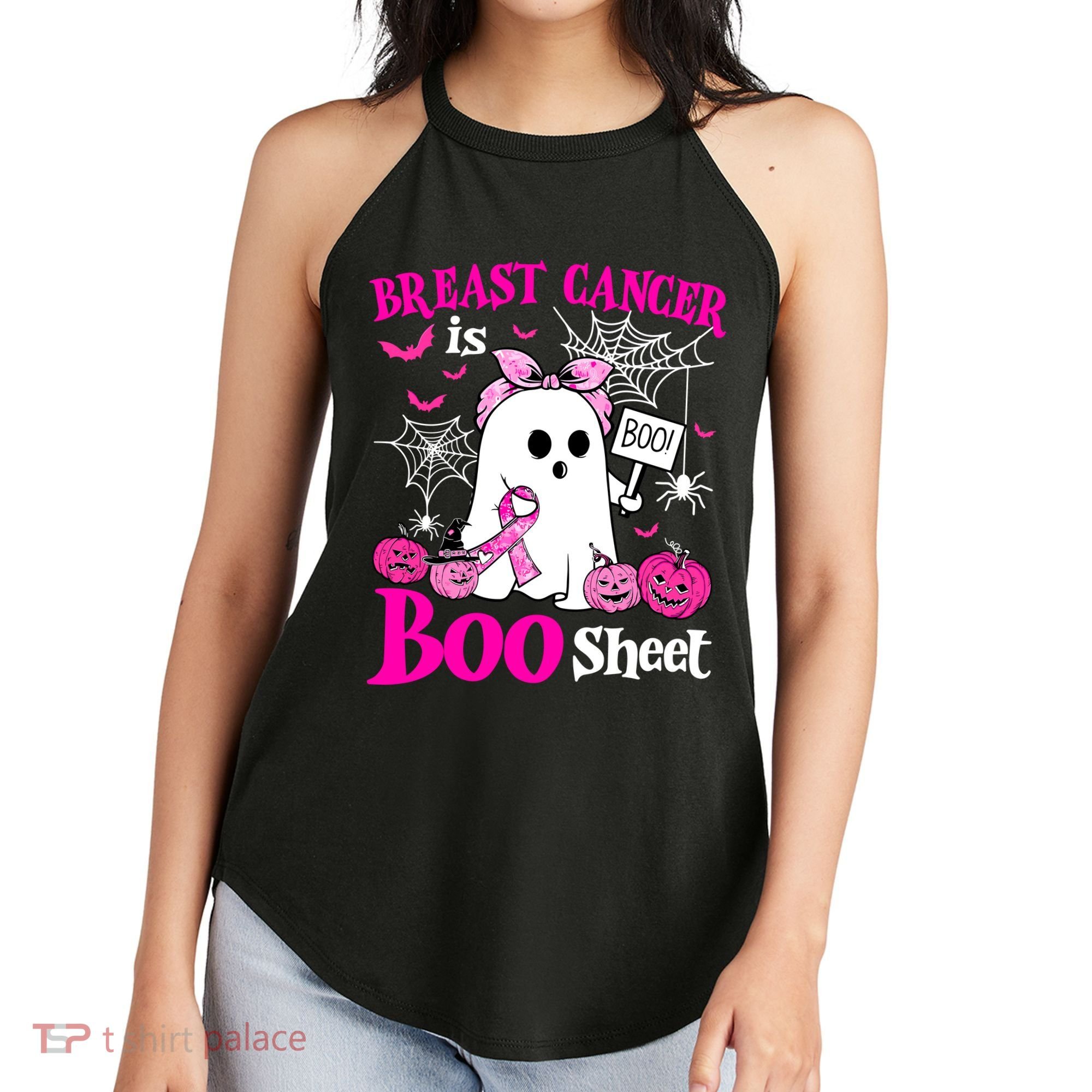 Breast Cancer Is Boo Sheet Halloween Breast Cancer Awareness Women's Perfect Tri Rocker Tank