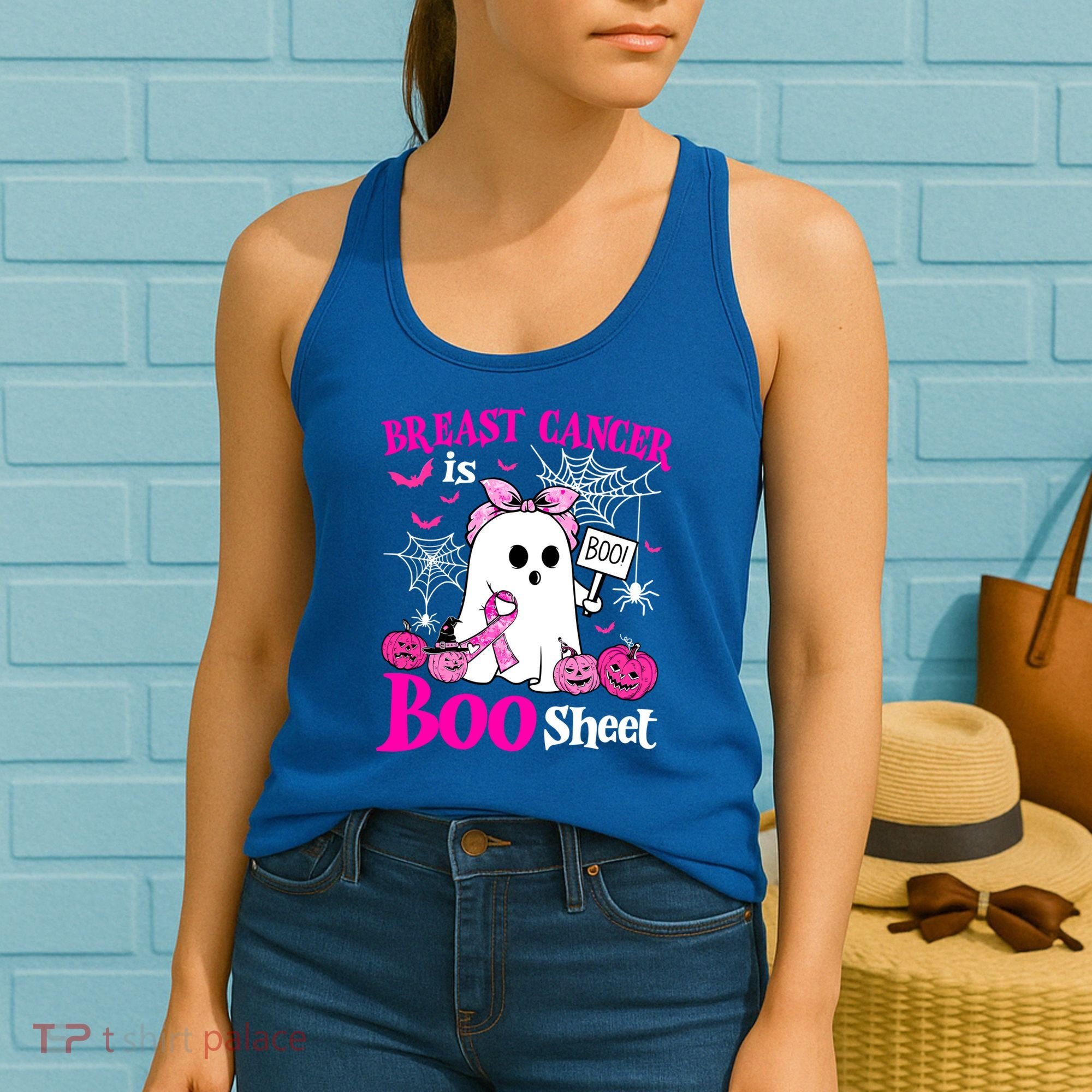 Breast Cancer Is Boo Sheet Halloween Breast Cancer Awareness Women's Tank Top