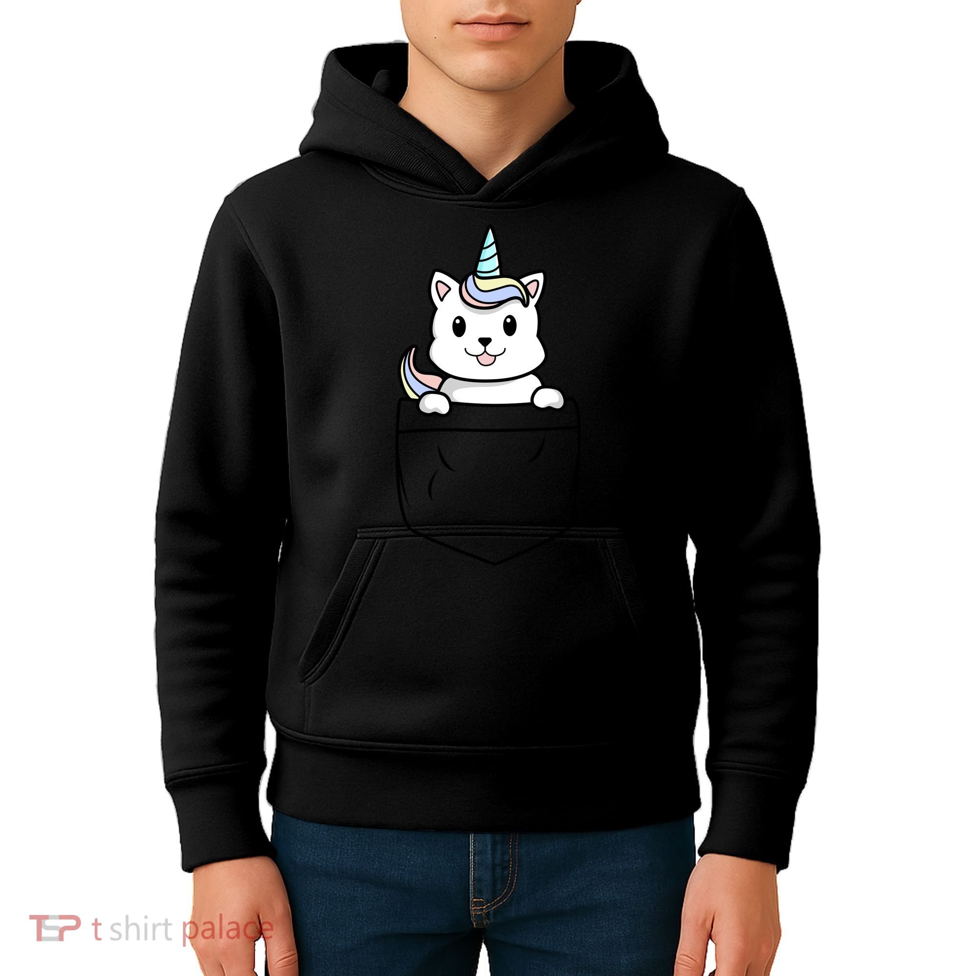 Baby Caticorn In Pocket Kids Hoodie