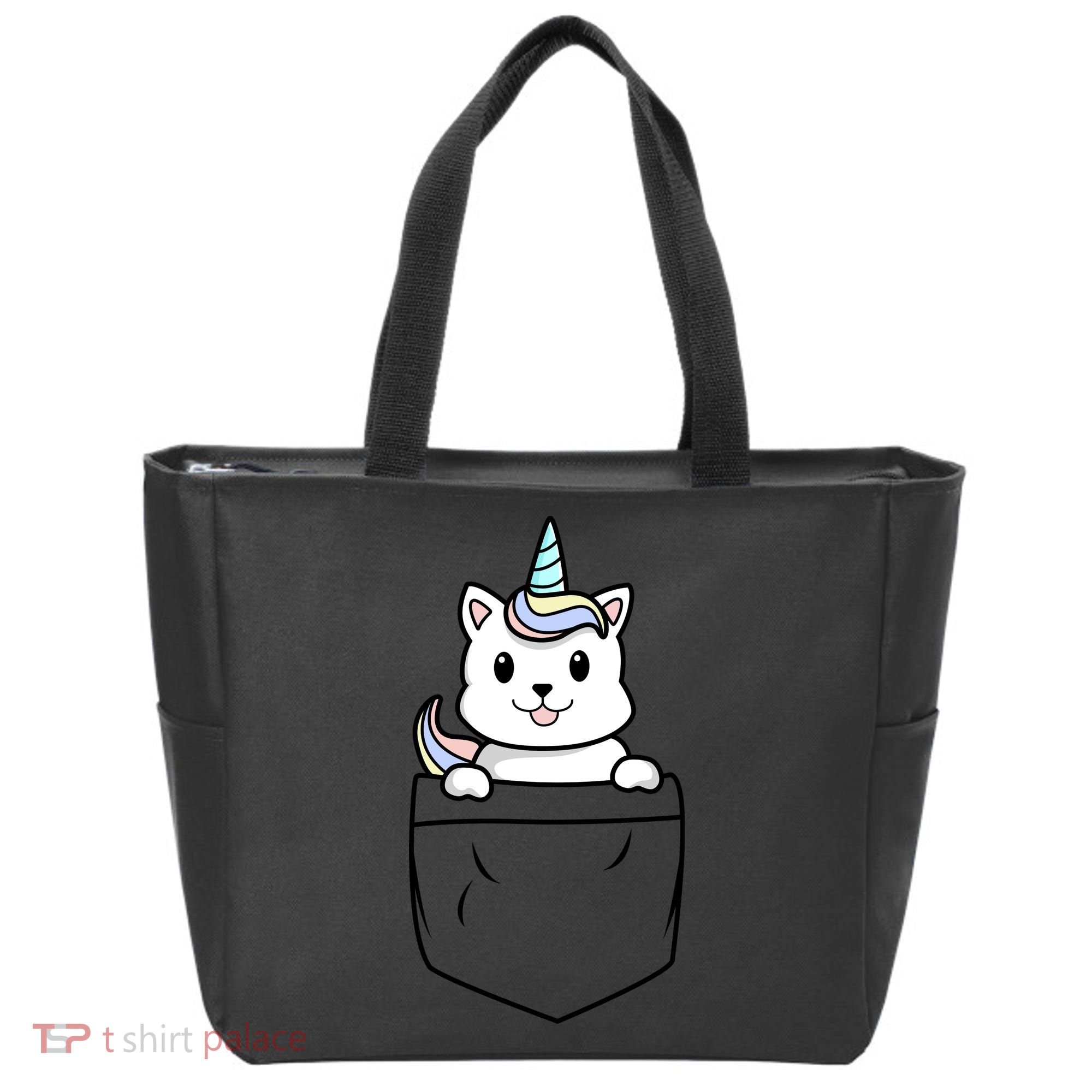 Baby Caticorn In Pocket Tote Bag