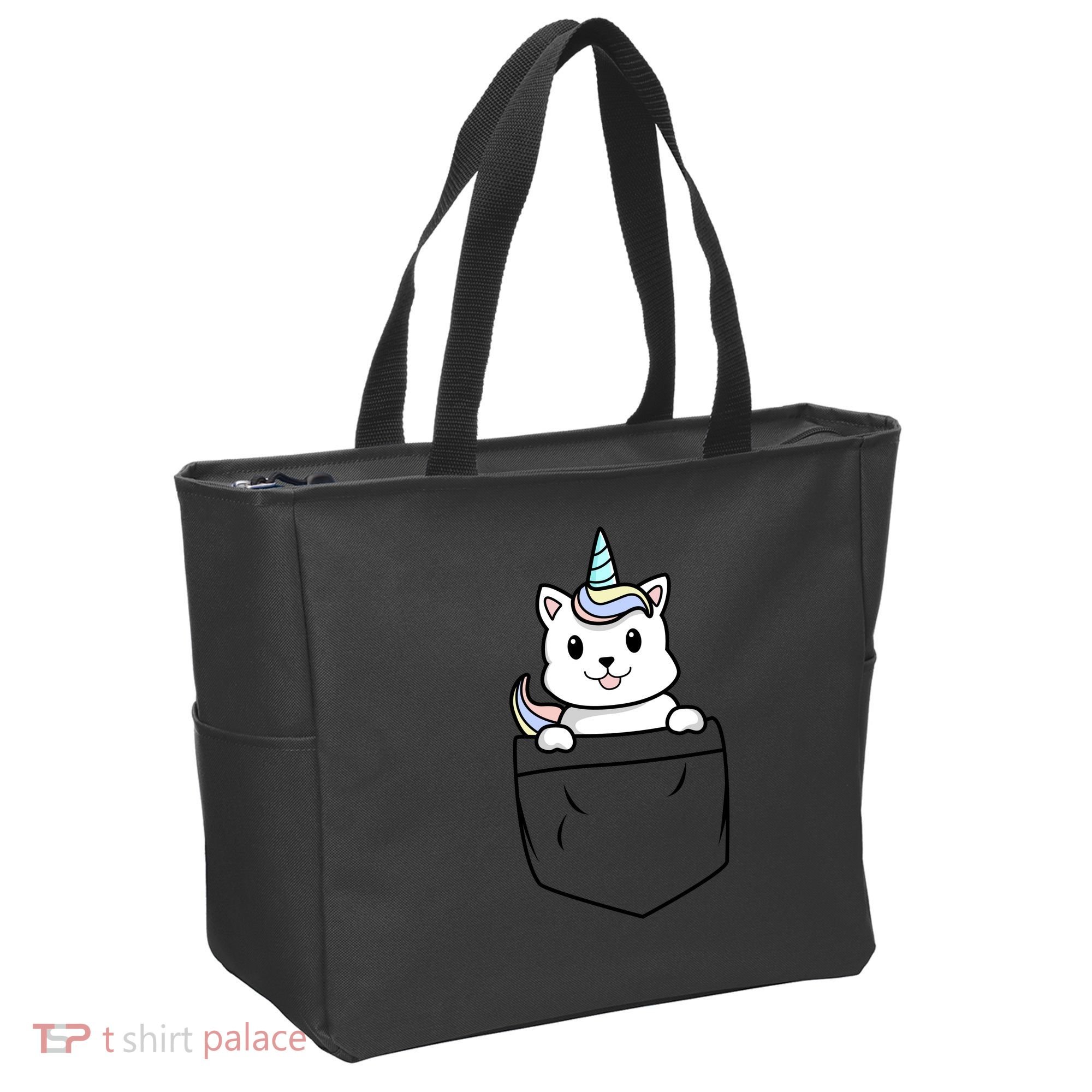 Baby Caticorn In Pocket Tote Bag