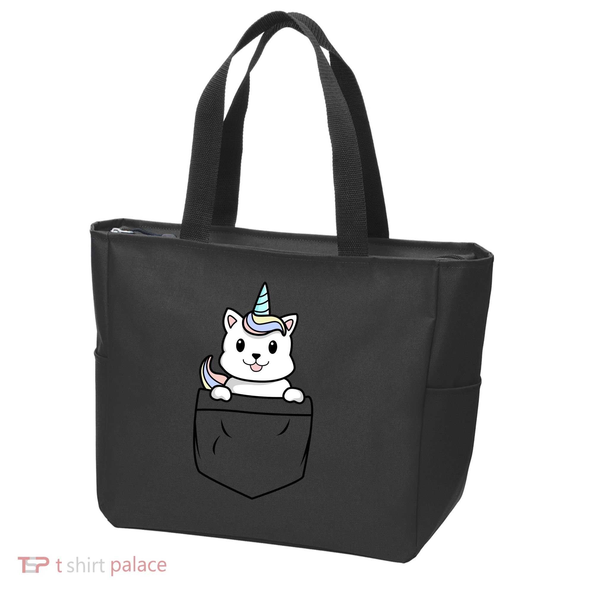 Baby Caticorn In Pocket Tote Bag