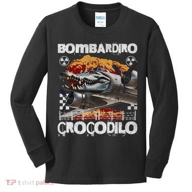 Bombardiro Crocodilo - Italian Brainrot Meme  Kids Long Sleeve Shirt