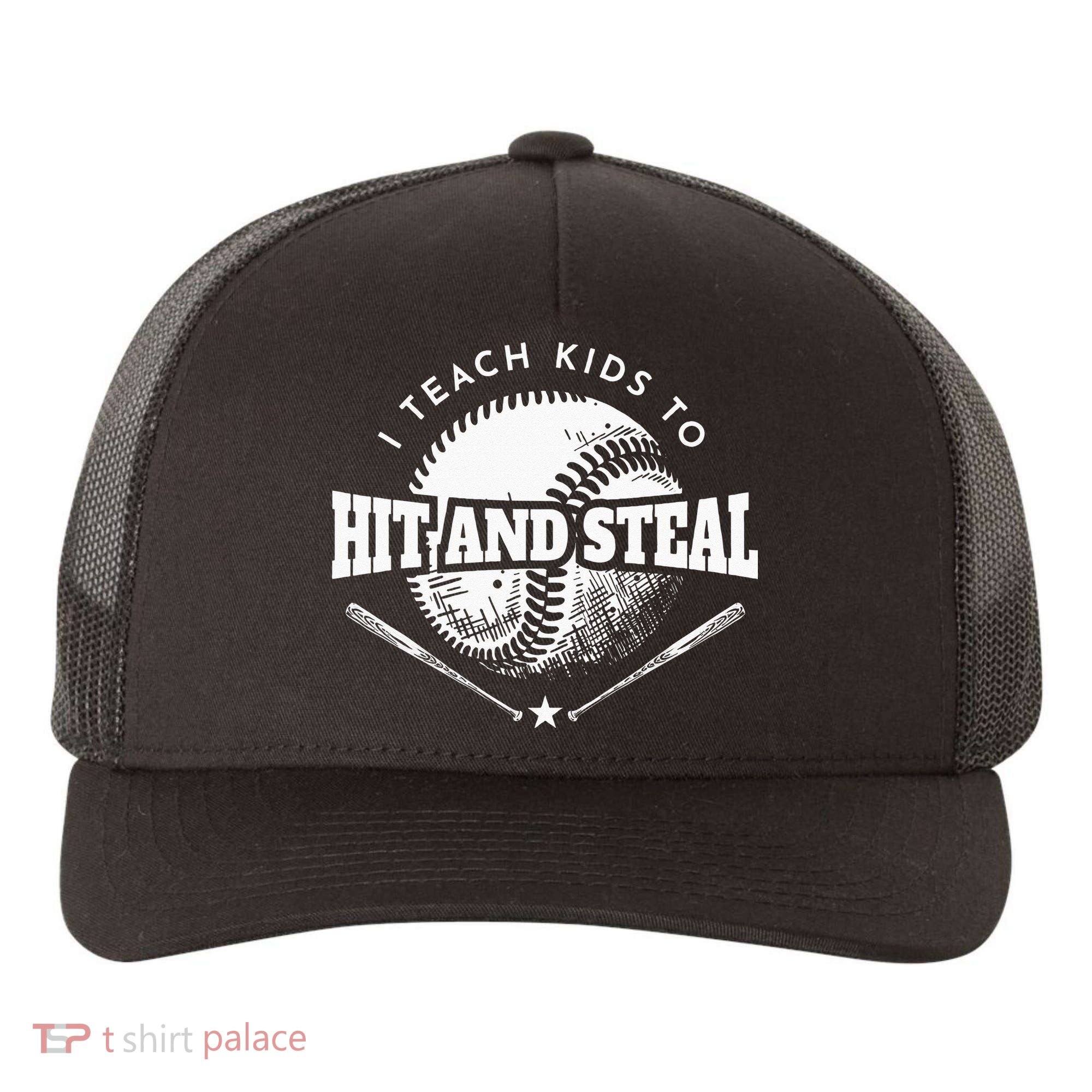 Baseball Coach I Teach Kids To Hit And Steal Yupoong Adult 5-Panel Trucker Hat