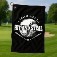 Baseball Coach I Teach Kids To Hit And Steal Golf Towel thumb 1