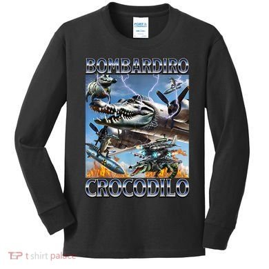 Bombardiro Crocodilo - Italian Brainrot Meme Kids Long Sleeve Shirt