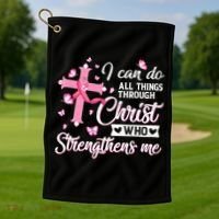 Breast Cancer I Can Do All Things Through Christ Golf Towel thumb 1