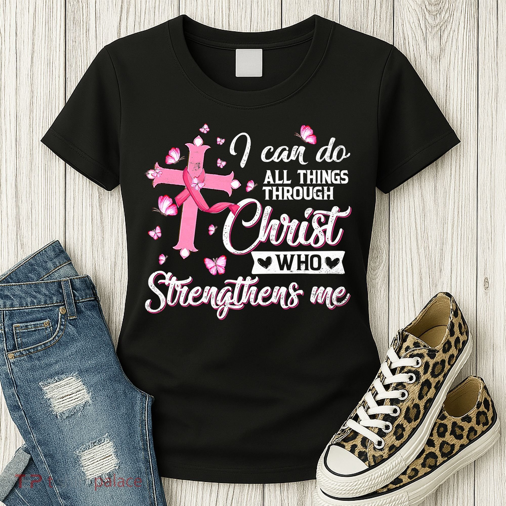 Breast Cancer I Can Do All Things Through Christ Women's T-Shirt