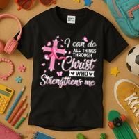Breast Cancer I Can Do All Things Through Christ Kids T-Shirt thumb 3