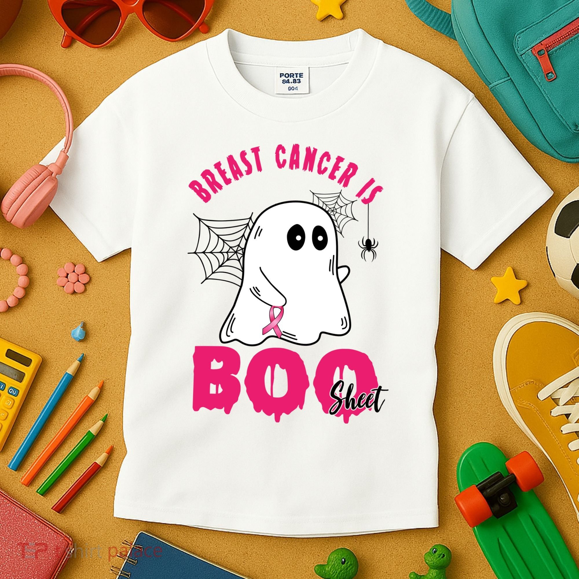 Breast Cancer Is Boo Sheet Halloween Ghost Kids T-Shirt