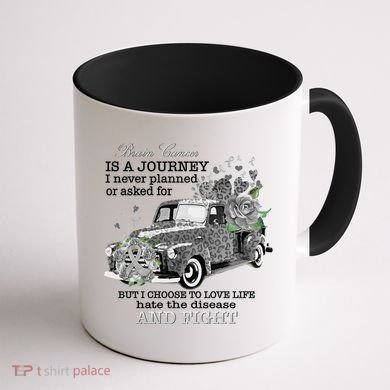Brain Cancer Is A Journey Brain Cancer Awareness Gift Coffee Mug back