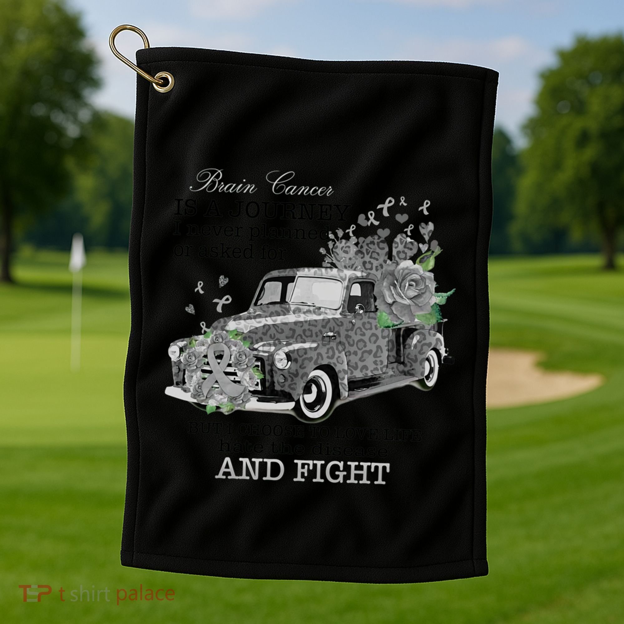 Brain Cancer Is A Journey Brain Cancer Awareness Gift Golf Towel