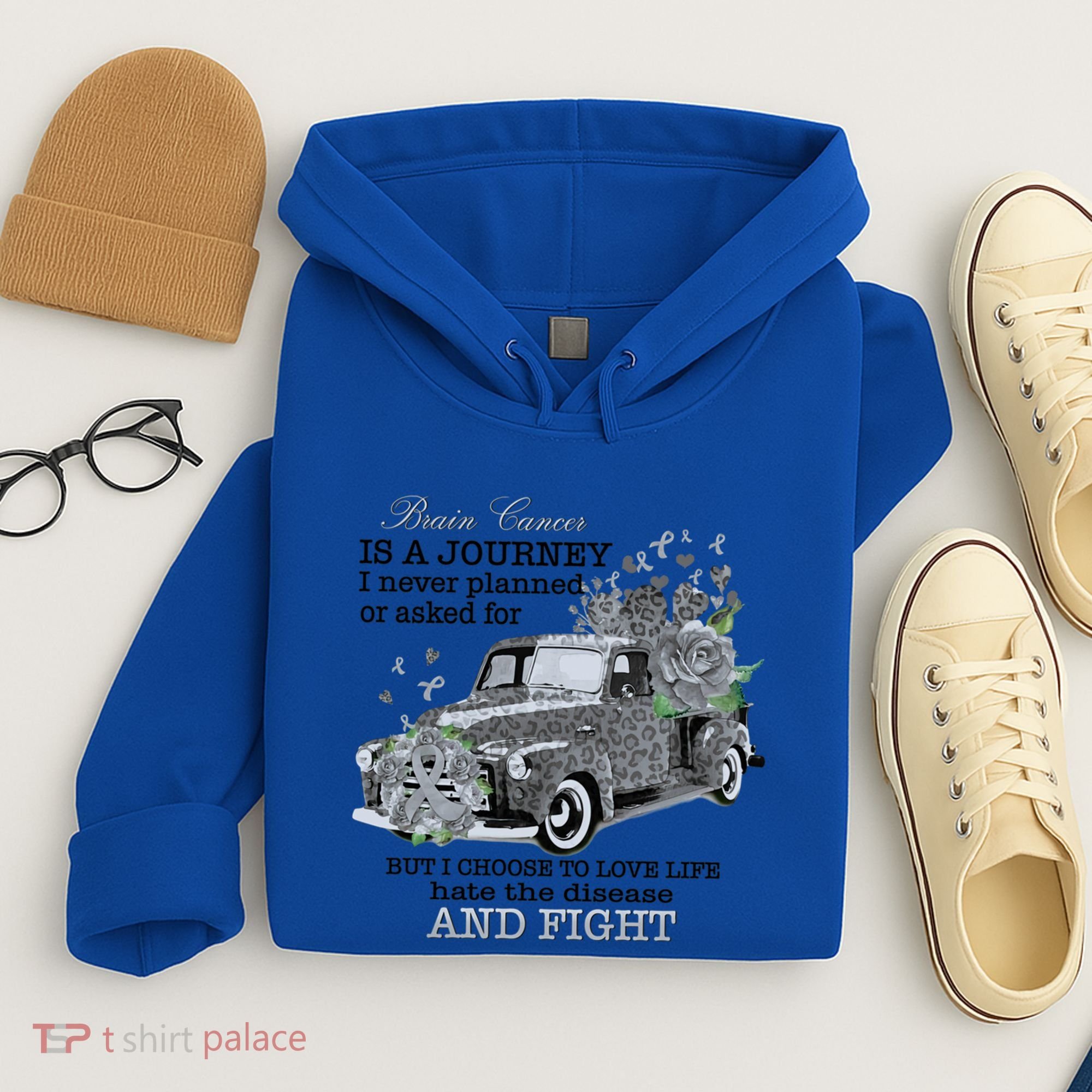 Brain Cancer Is A Journey Brain Cancer Awareness Gift Hoodie