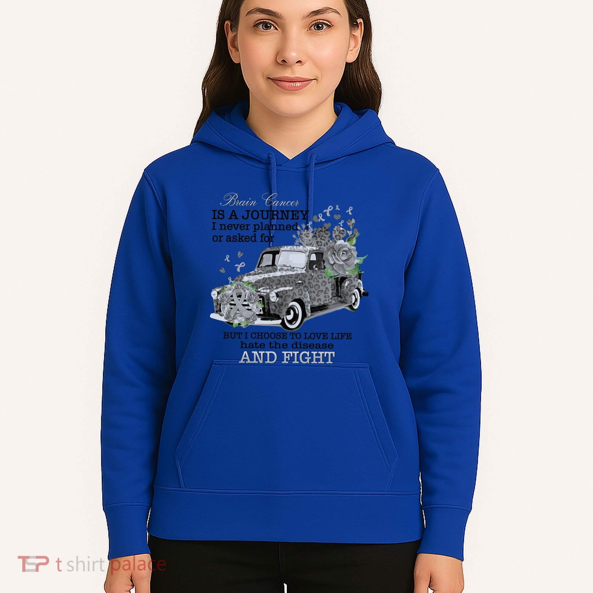 Brain Cancer Is A Journey Brain Cancer Awareness Gift Hoodie