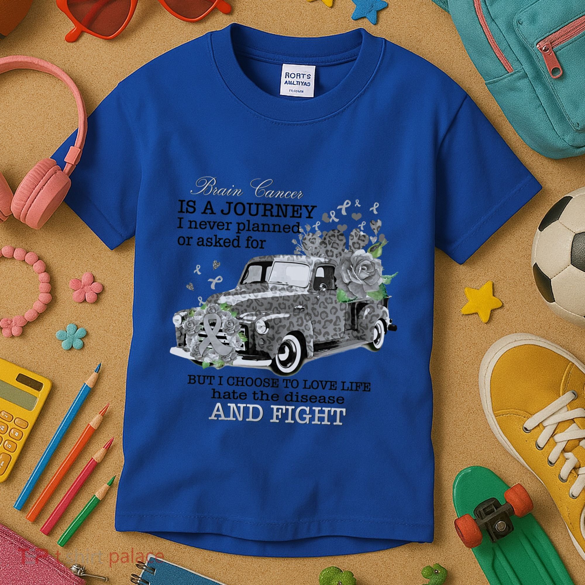 Brain Cancer Is A Journey Brain Cancer Awareness Gift Kids T-Shirt