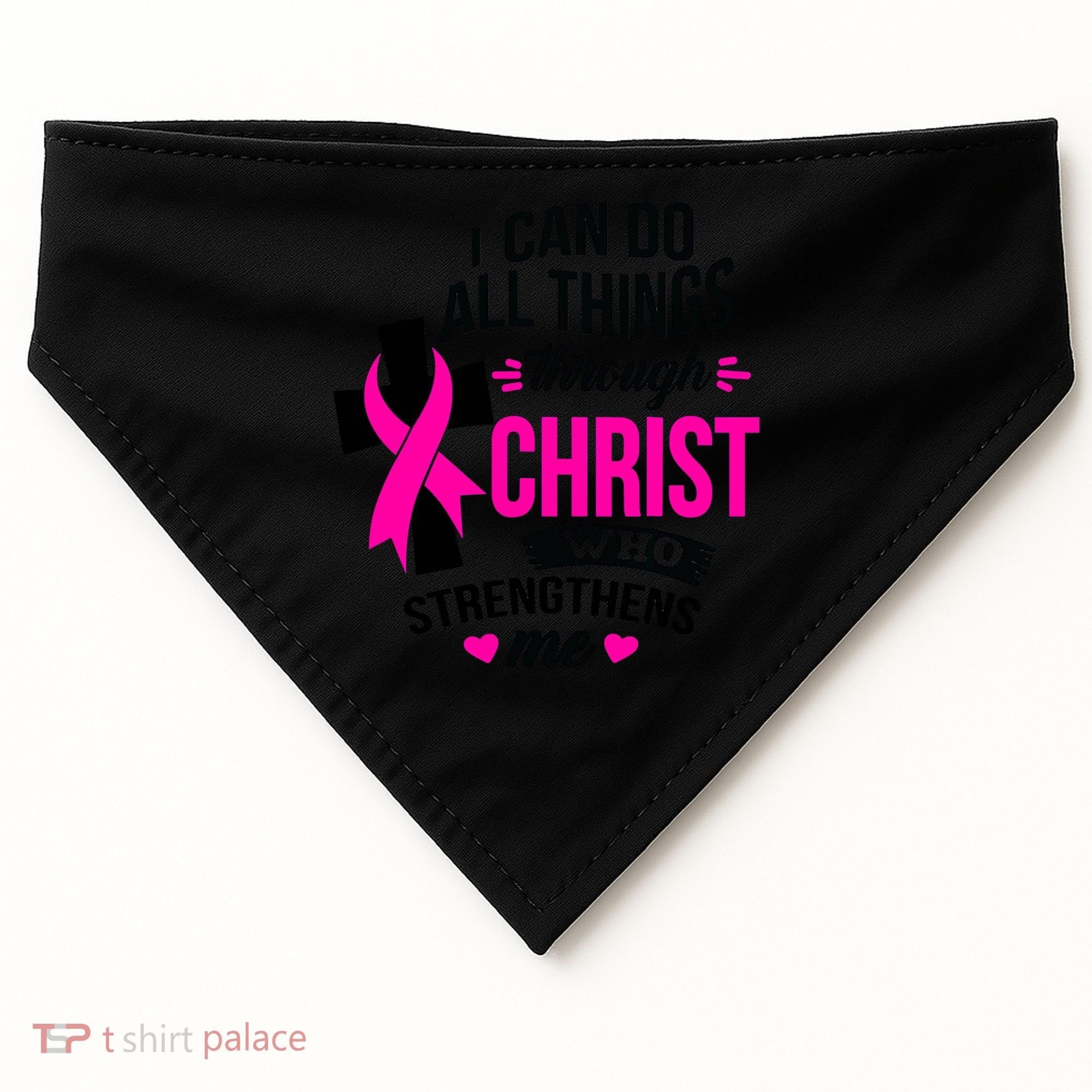 Breast Cancer I Can Do All Things Through Christ Awareness USA-Made Doggie Bandana
