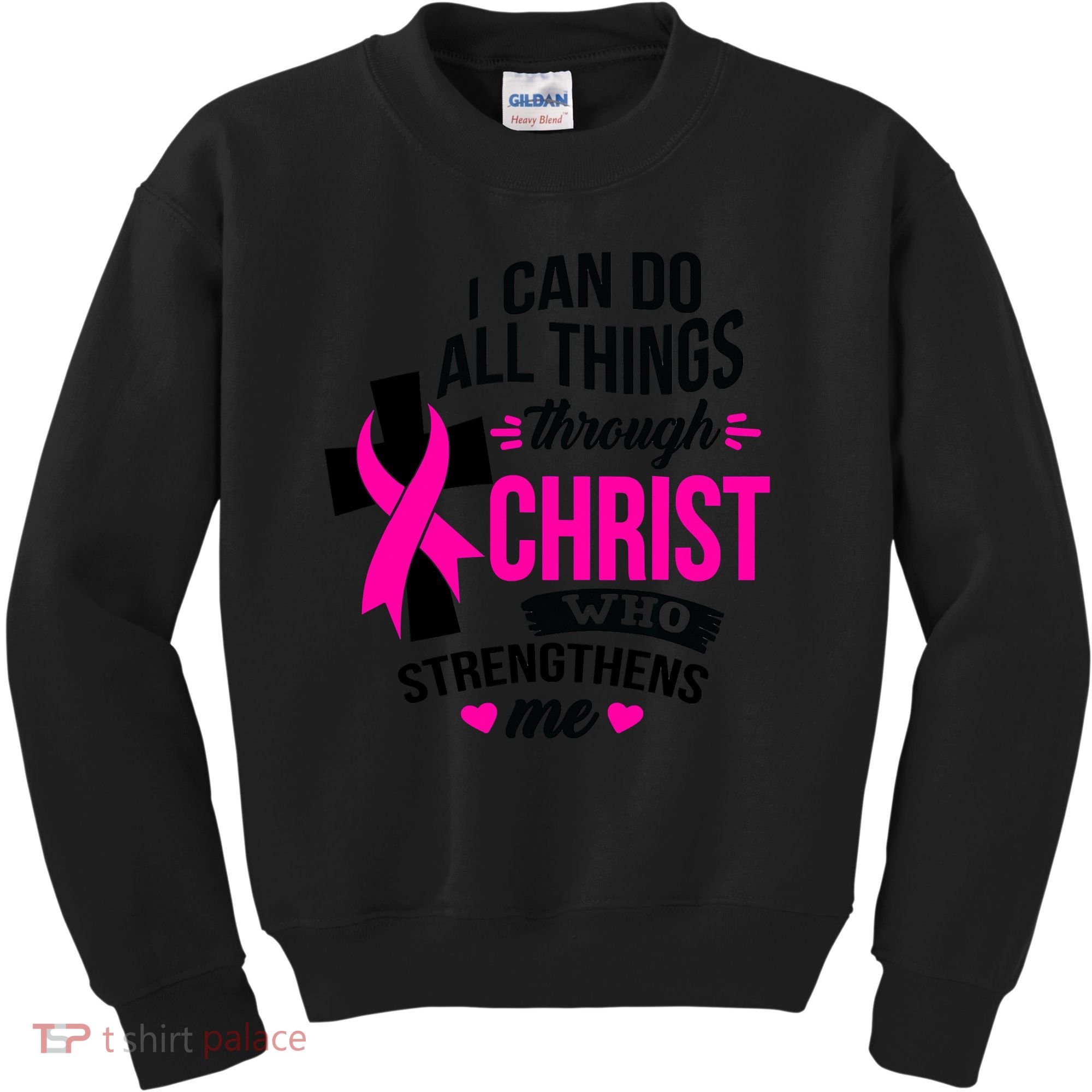 Breast Cancer I Can Do All Things Through Christ Awareness Kids Sweatshirt