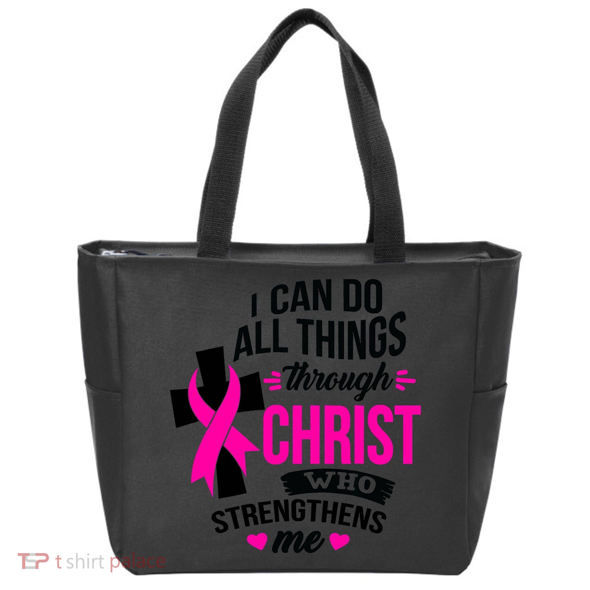 Breast Cancer I Can Do All Things Through Christ Awareness Tote Bag