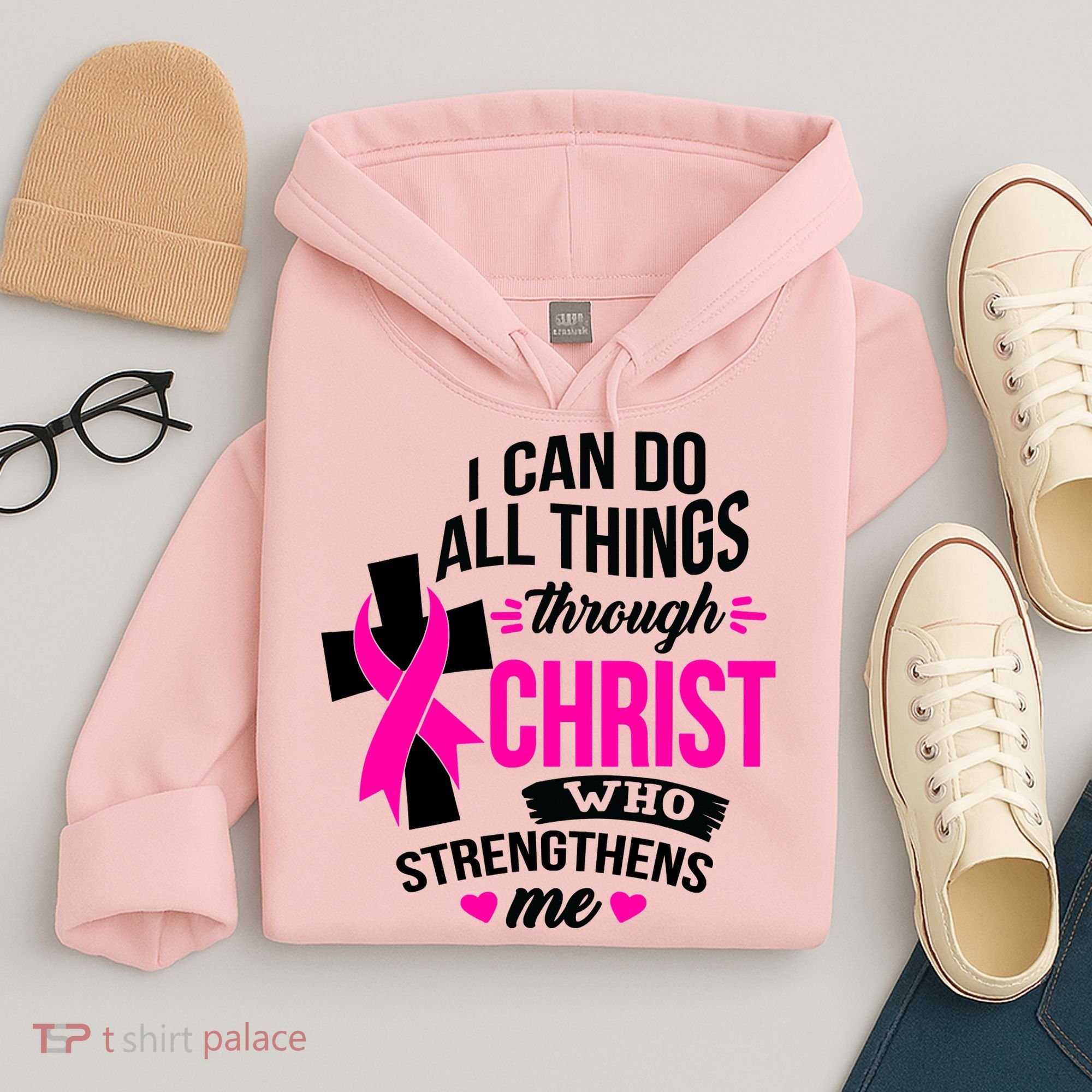 Breast Cancer I Can Do All Things Through Christ Awareness Hoodie
