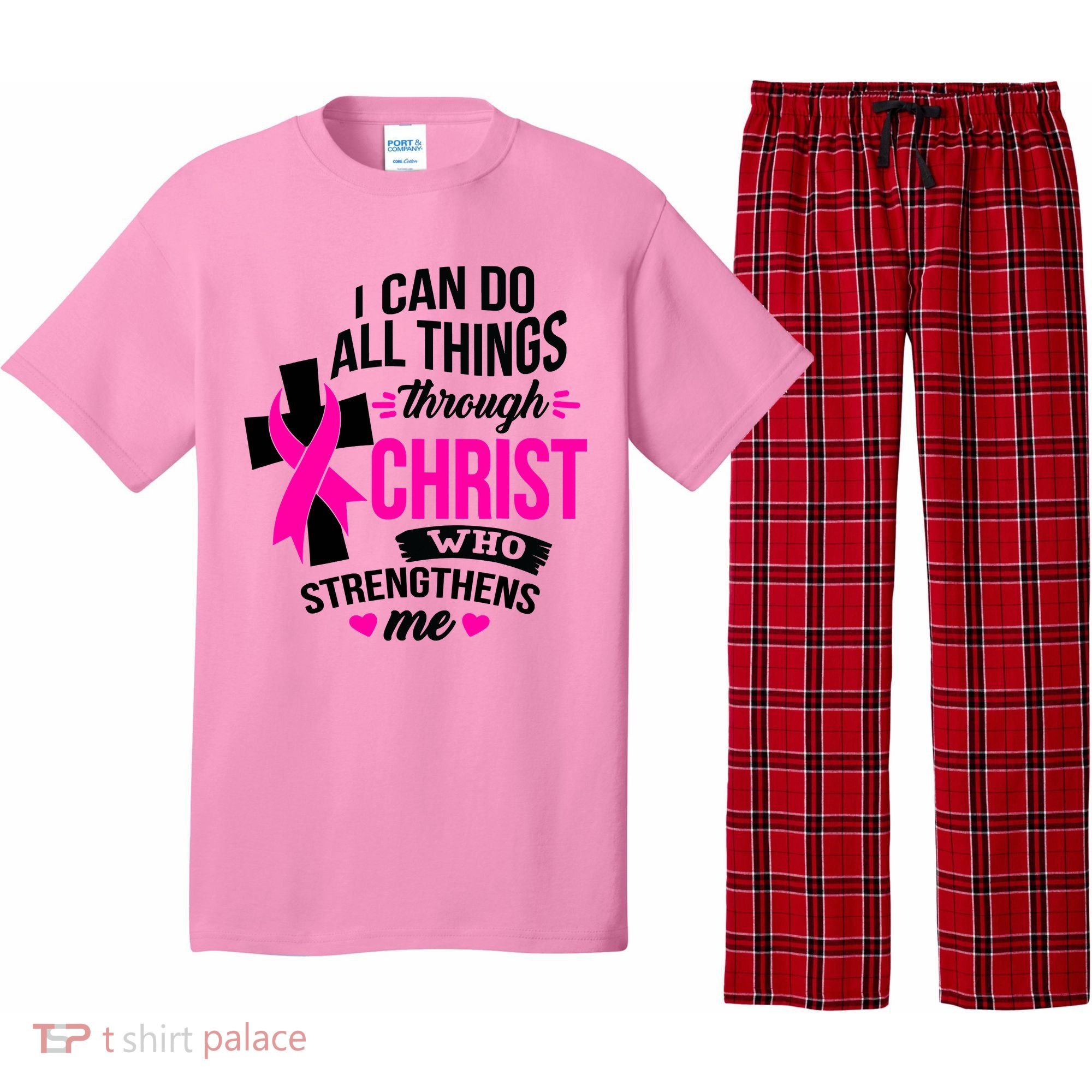 Breast Cancer I Can Do All Things Through Christ Awareness Pajama Set